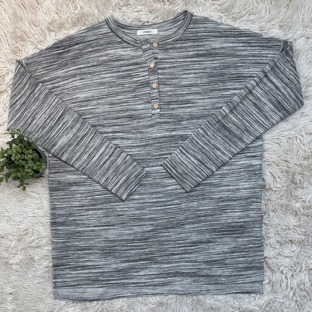Cherish Striped Henley 💗 Black & Gray - Picture 3 of 14